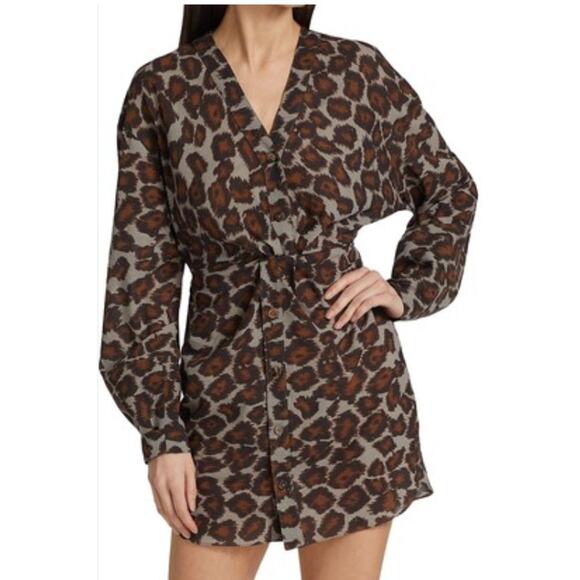 Nanushka Johanna Ocelot Print Twist Waist Mini‎ Dress Medium - Picture 2 of 9